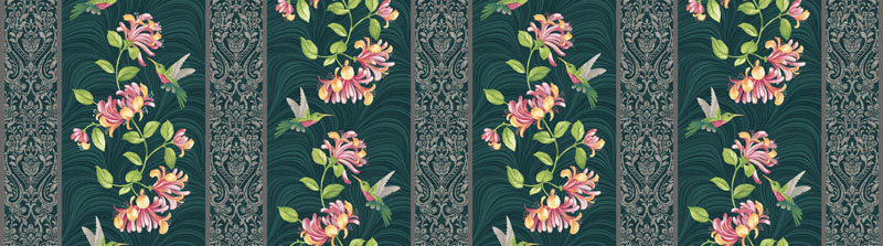 Hummingbirds & Honeysuckle By Jackie Robinson For Benartex - Teal/Multi