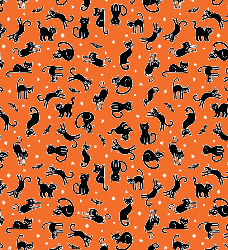 Black & Boo By Kanvas Studio For Benartex - Orange - Glow In Dark Fabric