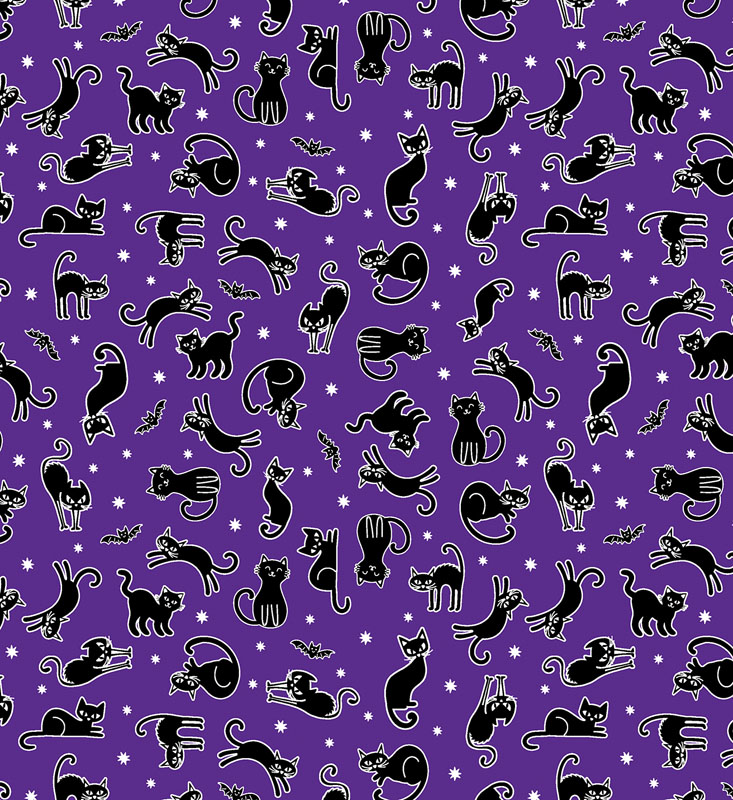 Black & Boo By Kanvas Studio For Benartex - Purple - Glow In Dark Fabric