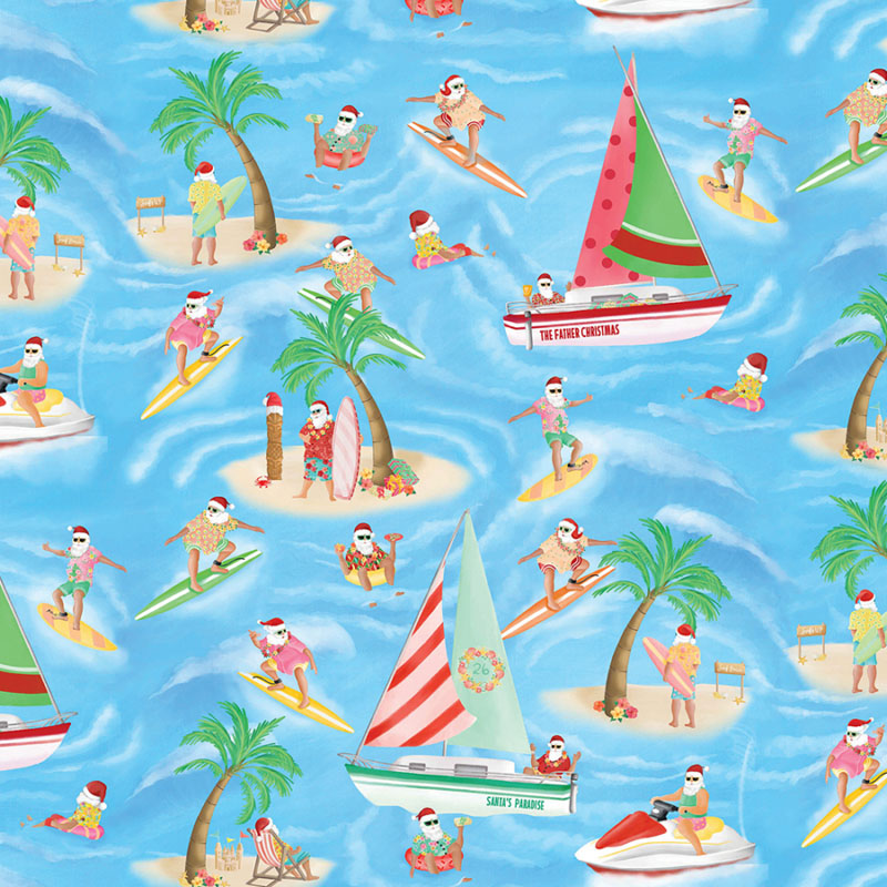 Santa\'s Vacation By Kanvas Studio For Benartex - Digitally Printed - Blue