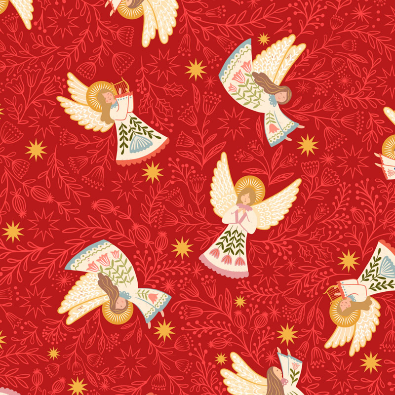 Peace & Joy By Lewis & Irene - Host Of Angels On Red (Metallic Gold)