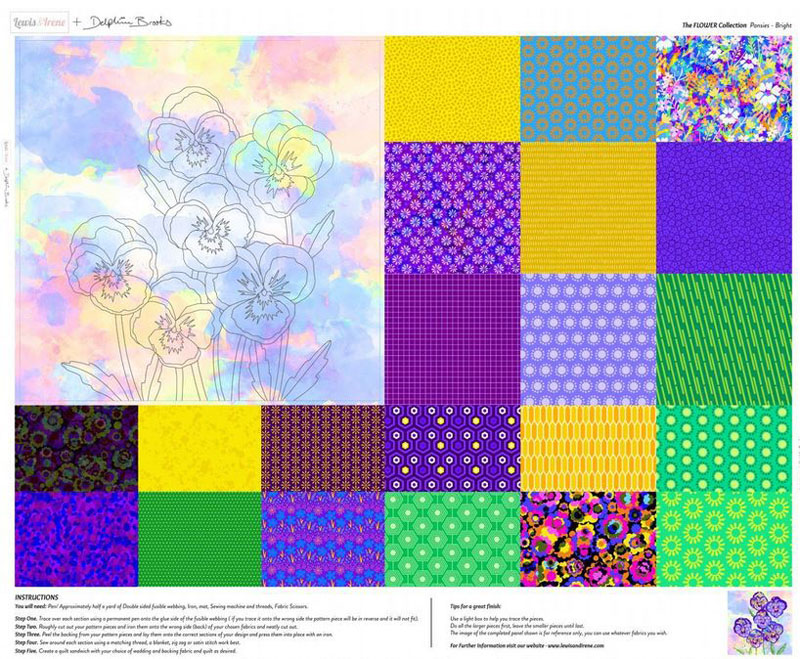 The Flower Collection By Delphine Brooks For Lewis & Irene - Pansies - Bright - Digital Panel