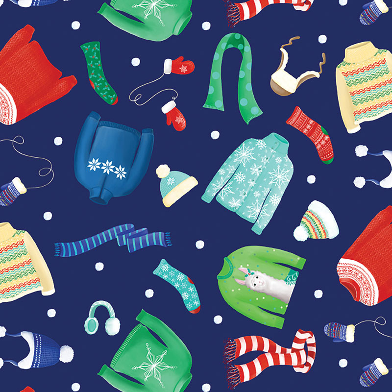 Happy Llamadays By Andi Matz Of Kanvas Studio For Benartex - Digitally Printed - Navy