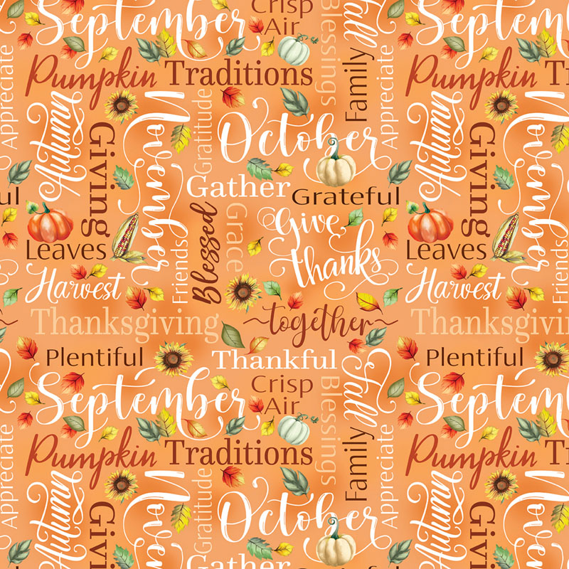 Give Thanks By Kanvas Studio For Benartex - Digitally Printed - Orange