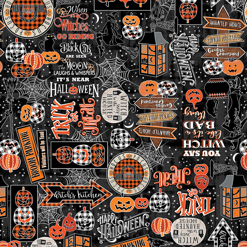 Happy Haunting By Kanvas Studio For Benartex - Glow In The Dark - Black