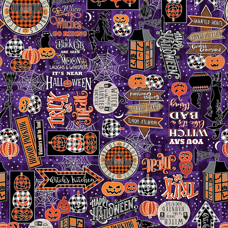 Happy Haunting By Kanvas Studio For Benartex - Glow In The Dark - Purple