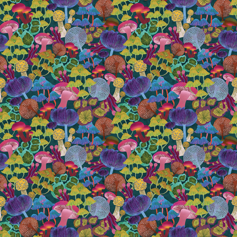 Modern Mushrooms By Kate Segal For Benartex - Digitally Printed - Teal/Multi