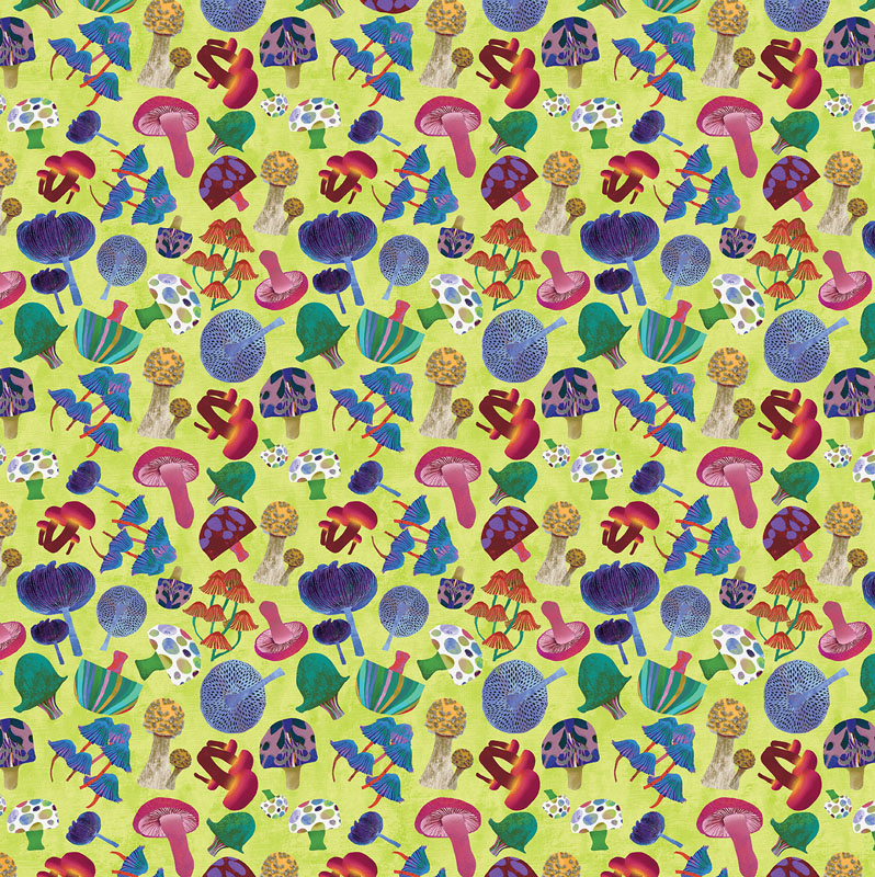 Modern Mushrooms By Kate Segal For Benartex - Digitally Printed - Lime