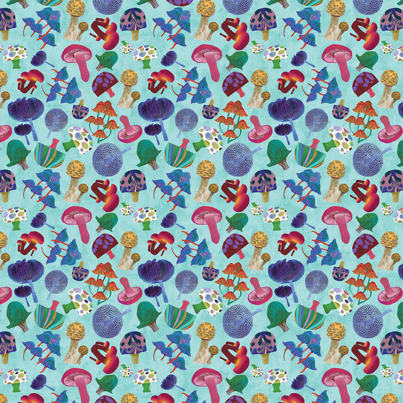 Modern Mushrooms By Kate Segal For Benartex - Digitally Printed - Turquoise