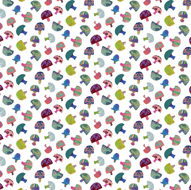 Modern Mushrooms By Kate Segal For Benartex - Digitally Printed - White