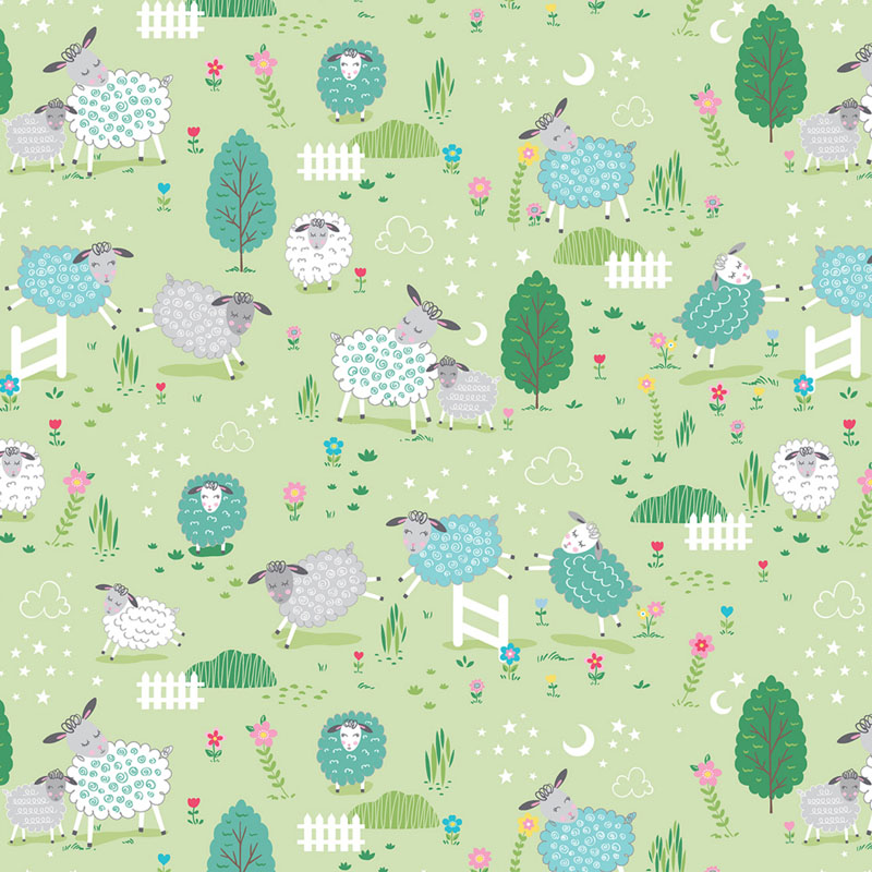 Sweet Little Lamb By Kanvas Studio For Benartex - Green