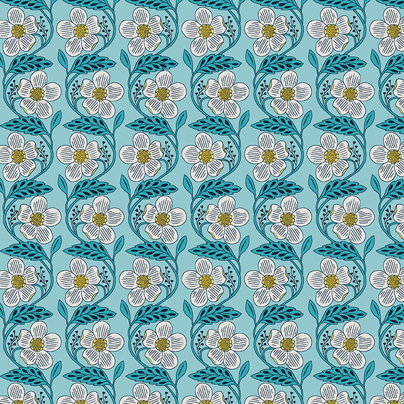 Blooming Color Ii By Wolff Paper For Benartex - Turquoise