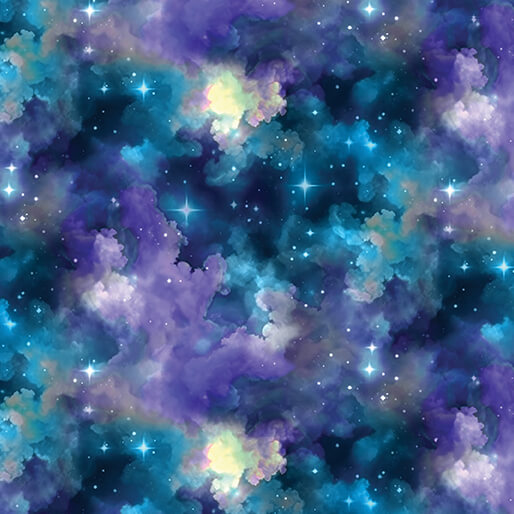 Celestial Skies By Skyline Studio For Benartex - Digitally Printed/Pearl - Blue/Purple