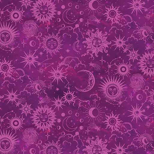 Celestial Skies By Skyline Studio For Benartex - Digitally Printed/Pearl - Fuchsia