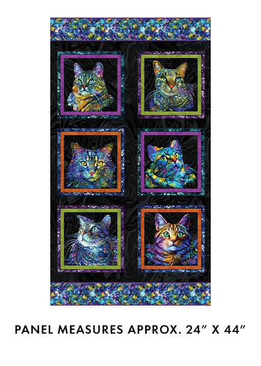 Cat Artistry By Peggy Collins For Benartex - Digitally Printed - Panel - Black/Multi