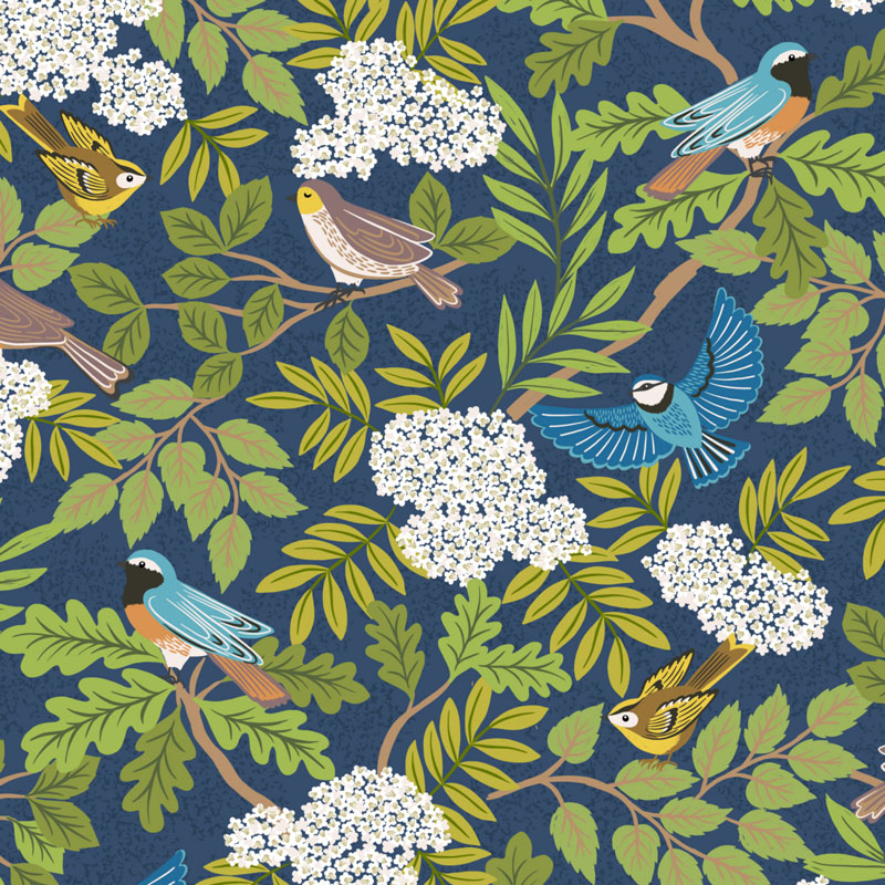 Clearbury Down By Lewis & Irene - Clearbury Birds On Dark Blue