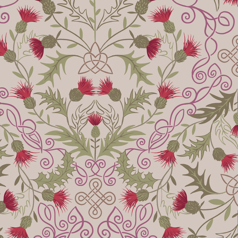 Loch Lewis Flannel By Lewis & Irene - Red Thistle On Natural