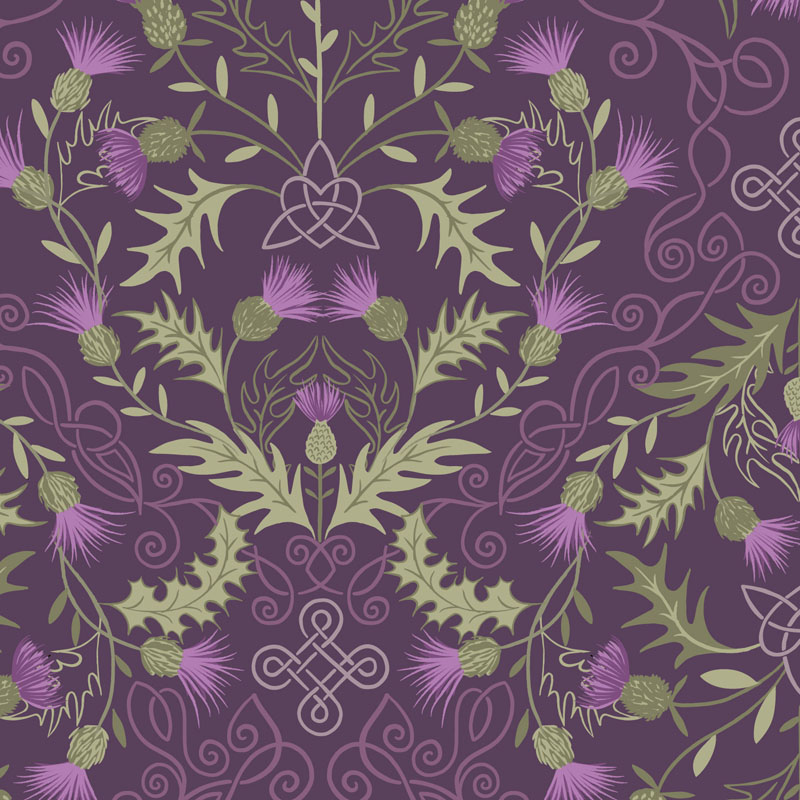 Loch Lewis Flannel By Lewis & Irene - Thistle On Dark Purple