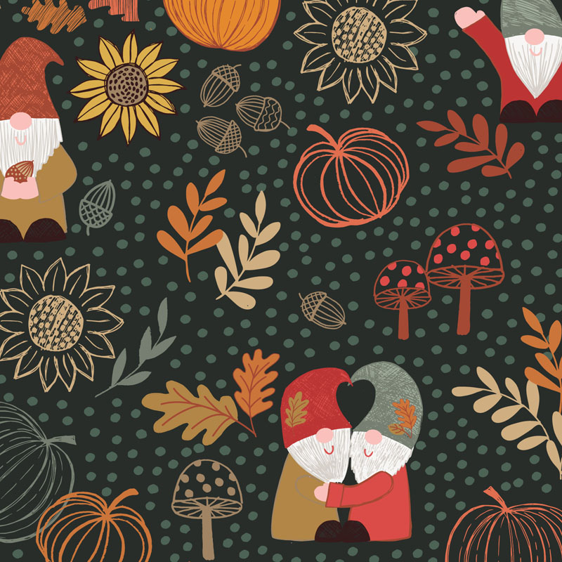 Snuggle Up Season Flannel By Lewis & Irene -  Autumn Gnomes On Dark Forest