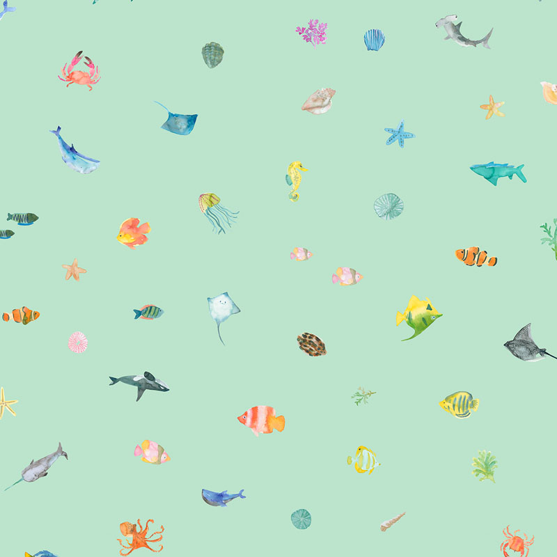 Under The Sea By Wee Blue Bell For Lewis & Irene - Sea Treasures -- Seafoam