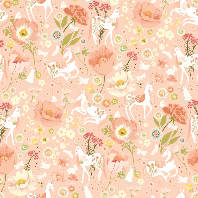 Unicorn Dreams By Ginger Deverell For Poppie Cotton - Peach
